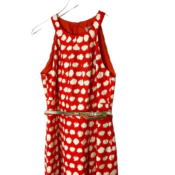 Eliza J Gold Belted Red Polka Dot Halter Pin Up Dress Size 8 - Picture 4 of 11